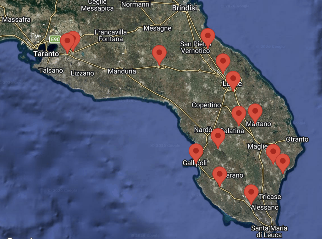 Mappa Salento calcio FIGC LND dilettanti Puglia Seconda Categoria Lecce